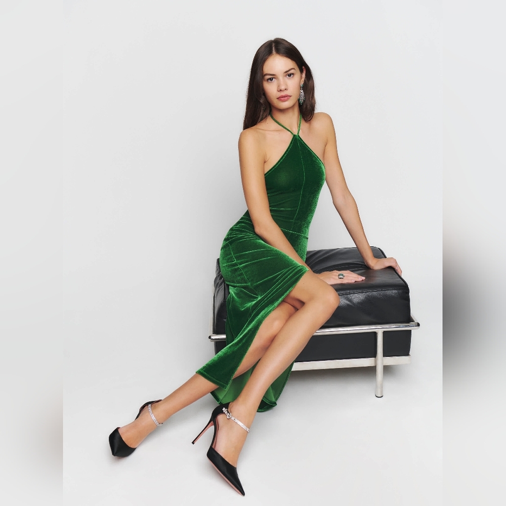 Reformation Nyla Velvet Dress Green Velvet - Size L